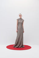 Embroidered Sequin Boat Neck Dress