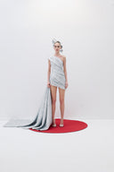 One-Shoulder Draped Mini Dress With A Tail