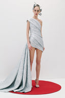 One-Shoulder Draped Mini Dress With A Tail