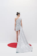 One-Shoulder Draped Mini Dress With A Tail