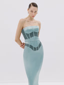 A Teal Strapless Corset Gown
