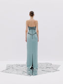A Teal Strapless Corset Gown