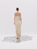 Beige Lace-Up Ruched Gown