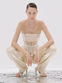 Strapless Sequined Cream Bandeau Top