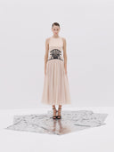 Beige Midi Dress with Black Corset Waist