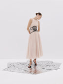 Beige Midi Dress with Black Corset Waist