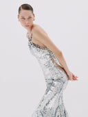 Silver Sequined Halter Midi Dress