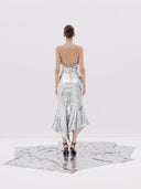 Silver Sequined Halter Midi Dress