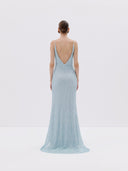 Sequin Gown with a V-neck and Embellished Straps