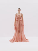 Blush Pink Lace Gown with Sheer Drapes