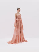 Blush Pink Lace Gown with Sheer Drapes