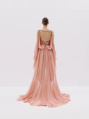 Blush Pink Lace Gown with Sheer Drapes