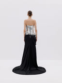 Strapless Silver Bodice Gown with Black Draped Skirt