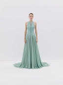 Halter Dress with Zipper Bodice and Flowing Skirt