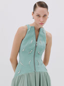 Halter Dress with Zipper Bodice and Flowing Skirt