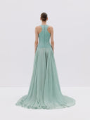 Halter Dress with Zipper Bodice and Flowing Skirt