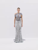 Draped Halter Neck Dress with Lace Corset