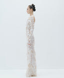 Sequined Sheer Gown with Lace-Up Detail