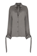 Satin Scarf-Neck Blouse