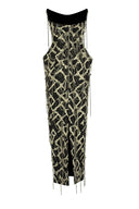 Chain-Embellished Strapless Dress