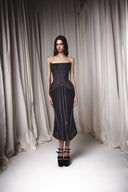 Strapless Draped Midi Dress