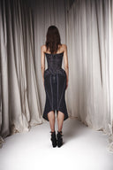 Strapless Draped Midi Dress