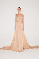 V-Neck Silk Chiffon Maxi Dress