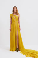 Draped One-Shoulder Gown