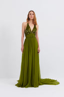 Embroidered V-Neck Maxi Dress