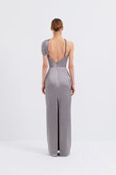 Silver Metallic Off-The-Shoulder Gown